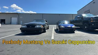 Foxbody Mustang vs  Suzuki Cappuccino- Can the 660cc beat the 5.0 Mustang??