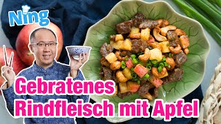 Fruchtig, knackig, lecker: Gebratenes Rindfleisch mit Apfel