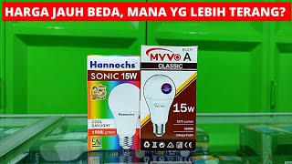 Adu Terang Lampu 15Watt merek Hannochs vs Myvo