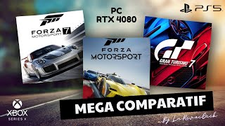 Comparatif Forza MotorSport VS Forza 7 VS Gran Turismo 7 Multiplateforme PC, Xbox SeriesX, PS5