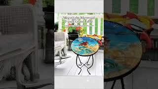 Magnificent Moonlight Mermaid Glass Side Table – 12″ Diameter Top