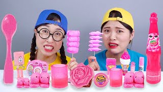 Cốc thạch sô cô la tráng miệng màu hồng Mukbang DONA