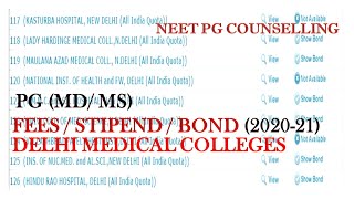 NEET PG 2021 COUNSELLING | FEE /STIPEND / BOND IN  DELHI COLLEGES