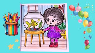 Fun Coloring | Coloring Tutorial For Kids |Cute Kids & Pet Coloring Page with Story #coloringforkids