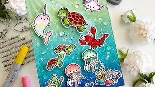 Heffy Doodle Ocean Themed Card | Create Beautiful Background using Distress Oxide