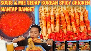 MUKBANG 3BUNGKUS MIE KOREAN SPICY CHICKEN & 10 TUSUK SOSIS