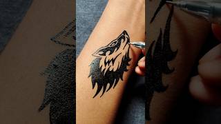 "wolf tattoo design | Easy steps with black gen pen on wrist.......#tattoo #tattooideas #shorts #art