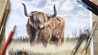 How to draw a HIGHLAND COW in COLOR PENCIL!