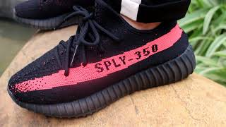 ADIDAS YEEZY BOOST 350 V2 CBLACK RED ON FEET REVIEW