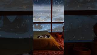 Snowy Weather Fireplace Sounds for Tranquil Sleep with Cat #relax #snow#cozywinterambience