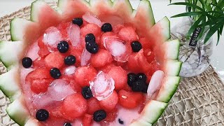 Watermelon Punch Recipe(Subak hwachae, 수박화채) - KOREAN SUMMER DESSERT