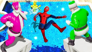 GTA 5 Rainbow Spiderman & Rainbow Santa Claus Crazy Water Ragdolls Fails(Funny Moments)