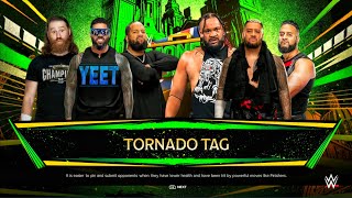 Jey USO , Jimmy Uso & Sami Zayn Vs The Bloodline - Tornado Tag Team Match | WWE 2k24