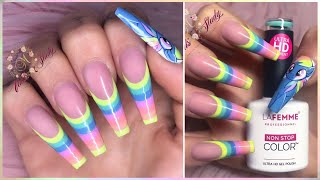 DIY RAINBOW FRENCH NAILS WITH GEL POLISH | FREEHAND | EASY NAIL ART FOR BEGINNER | NAILS FASCINATION