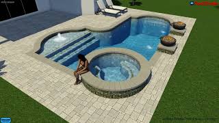 Pool and Spa With Outdoor Kitchen, Fire Bowls and Water Features