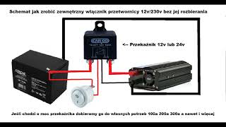 Schemat jak zrobić zewnętrzny włącznik przetwornicy 12v 24v/230v bez ingerencji w jej budowę