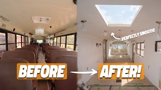 A bus ceiling that ISN'T tongue and groove! // Skoolie Build Ep. 13