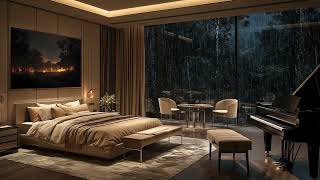 Rain and Smooth Jazz in a Cozy Bedroom | Fall Asleep Fast with Relaxing Night Ambience