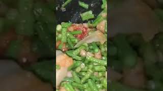 Guyanese style fry bora/long beans/potatoes and shrimp