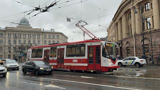 "В дождик!" Трамвай "Пчёлка" ЛМ-99АВН (71-134А) №1344 на Московском пр., апр.2024г.