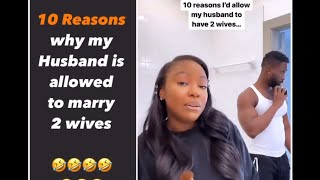 A lady gave 10 Reasons why we should allow men to marry two wives 😂😂❤️‍🩹