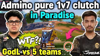 Admino pure 1v7 clutch in Paradise resort 😲 Godlike vs 5 teams dropclash 🔥