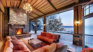 Winter Retreat in the Lakeside ❄️ Jazz Music, Fireplace Warmth, and Balcony Serenity Amid Snowfall