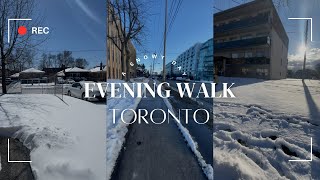 Relaxing evening walk on a snowy day in Toronto