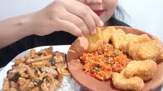 MUKBANG NUGGET GEPREK TUMIS JAMUR TEMPE TERI || MUKBANG SPESIAL MASAKAN SUAMI TERCINTA ❤️🥰