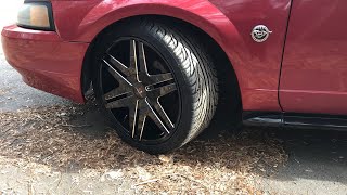 Ford Mustang on 20” Cavallo-CLV17 Gloss Black Milled wheels wrapped around 245/35-20 Lexani tires