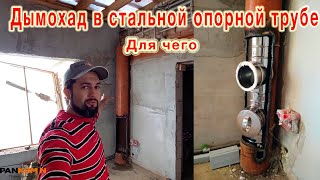 Сэндвич дымоход в стальной трубе. Внутри опоры балки.