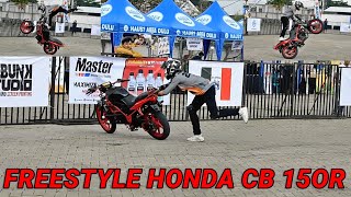 AKSI BERBAHAYA FREESTYLE HONDA CB 150R TERJATUH DAN MENABRAK PAGAR