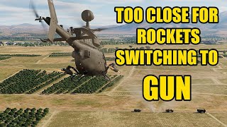 OH-58D Kiowa Warrior: Too close for rockets, switching to gun!