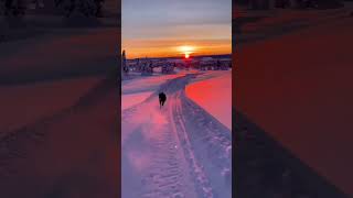 The time of her life skiing through the sunset over Sjusjøen. ❄️