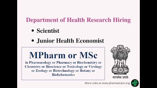 Vacancy for Pharma and Lifescience in DHR, Ministry of Health