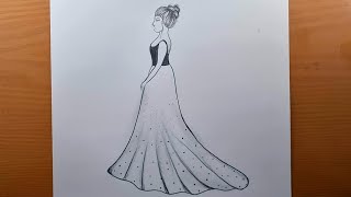 Desenho de vestido de menina || Desenho fácil de menina || Esboço a lápis | Ideias fáceis de desenho