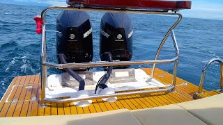 Testing the twin Mercury 250 outboards in the sea!