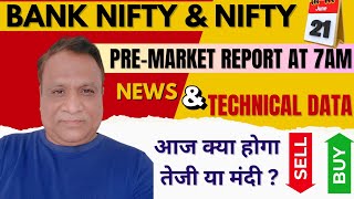 Nifty, Bank Nifty Technical / Data,  Pre- Market Update at 7 am,    21 -June -2024