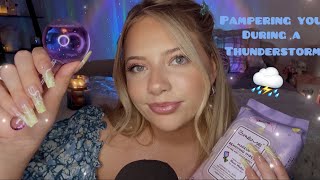 Asmr Pampering You During a Thunderstorm 🌩️ Skincare, Personal Attention w/ Rain & Thunder ☔️⛈️