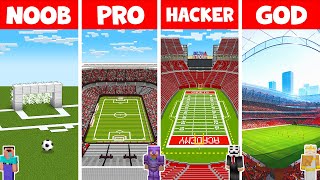 Minecraft FOOTBALL STADIUM HOUSE : NOOB vs PRO vs HACKER vs GOD BUILDING / Animation