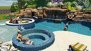 Swimming Pool with Grotto and Sunken Fire Pit