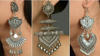 Big Oxidized Silver Kundan Pearl Jhumkas & Earrings Designs ideas / Afghani antique silver Earrings