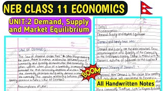 NEB class 11 economics unit 2 demand, supply and market equilibrium full exercise notes 🔥