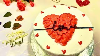 Elegant Valentine’s Day Cake | Red & White Cake with Heart Topper by Flour n Sugar