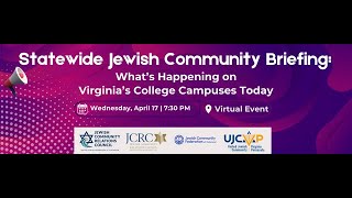 Statewide Jewish Community Briefing: What's Happening on Virginia's College Campuses Today