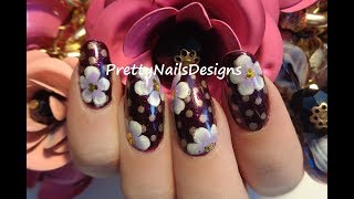 Polka Dots and One Stroke Flowers Nail Art