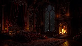 Falling Asleep in this Cozy Castle Room | Gentle Rain and Fire Sounds 🌧️ Relaxing Ambience