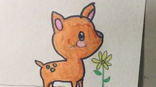 Dibujo de pequeño venado con flor.