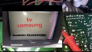 Tv sansung sem caracteres e sem imagem - faixa branca na lateral -  CL21A551mlmxzd