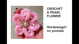 CROCHET PEARL FLOWER, Applique for hats, scarves, bags, pillows, etc; or for brooches or barrettes